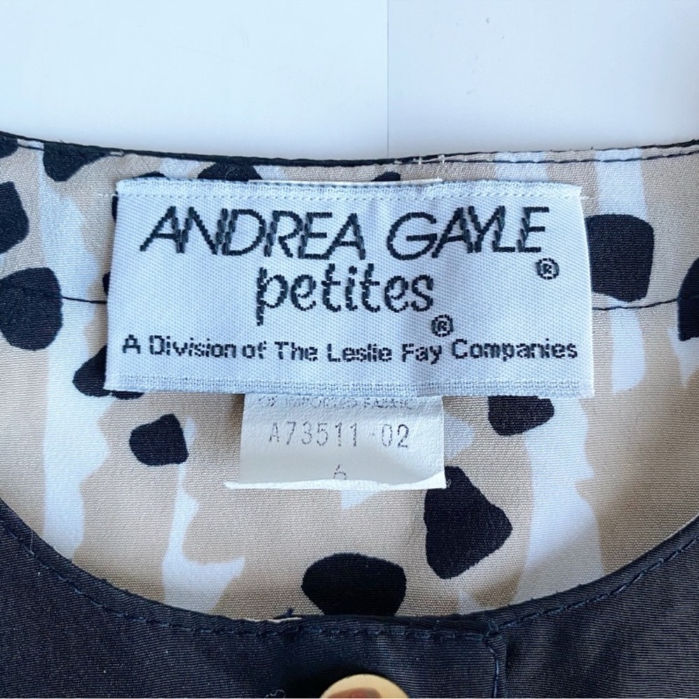 Vintage Andrea Gayle Tan Spotted Prints Button Up Bomber Blouse - Picture 10 of 14